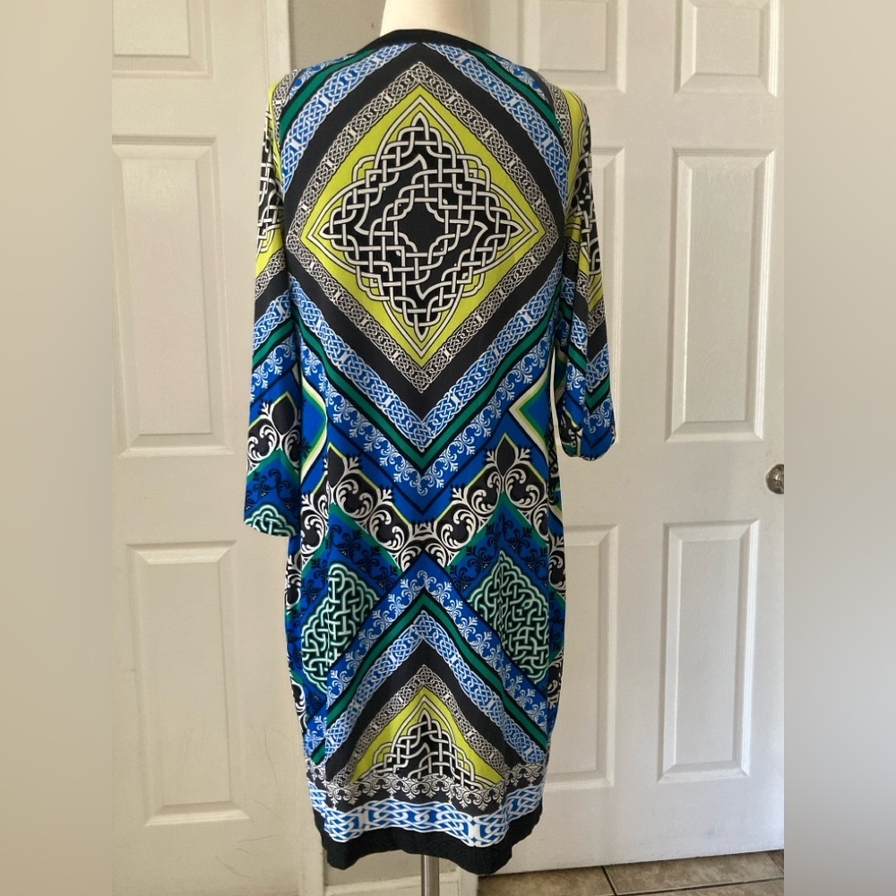 Laundry by Shelli Segal Sz Small Jersey Shift Dress Blue Green Keyhole Neck - Picture 4 of 6